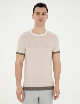 Bej Slim Fit Bisiklet Yaka Triko Ti__rt - Pierre cardin фото 3