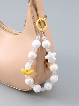 Брелок на карабине "Тюльпаны и звёзды" жёлто-перламутровый 11х4х1,5 см