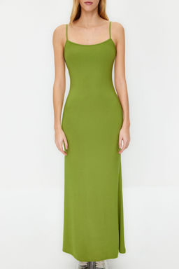 TRENDYOLMILLA Kahverengi Fitted/Vucuda Oturan Ask?l? Maxi Esnek Orme Kalem Elbise TWOSS23EL02435  фото 65