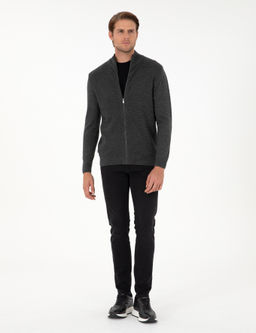 Gri Melanj Slim Fit Fermuarl_ Triko H_rka