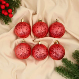 Ёлочные игрушки Ретро, шары новогодние, d=6 см, набор 6 шт., красный