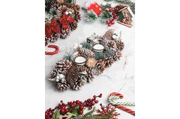 Новогоднее украшение подсвечник 33*15*8 см Снежный лес на 2 свечи, прямоугольный