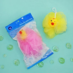 Цена за 4 шт. Мочалка-шар для тела полипропиленовая детская "Baby Boom - Утя", цвет розовый, 20гр, d-11см