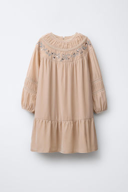 VELVET DRESS WITH LACE TRIM AND SEQUINS