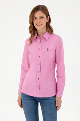 Женская базовая рубашка цвета фуксии с длинным рукавом Неожиданная скидка в корзине