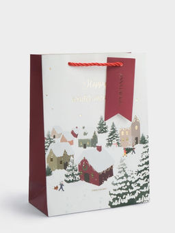 Пакет подарочный, 18х24 см, бумага, бело-красный, Снежный город, Town