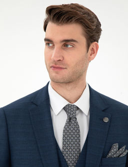 Lacivert Ex. Slim Fit Yelekli Tak_m Elbise