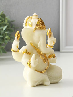 Фигурка песчаник «Ганеша - мудрость и благополучие», белый с золотом, 8×13×18.5 см