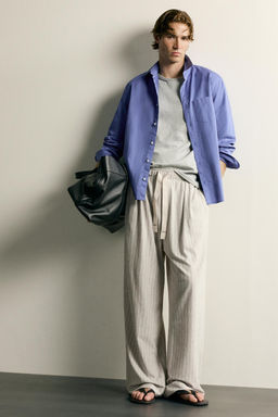 PANTAL?N RELAXED FIT RAYAS / piedra - Zara фото 5