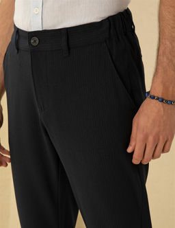 Lacivert Slim Fit Kanvas _izgili Pantolon