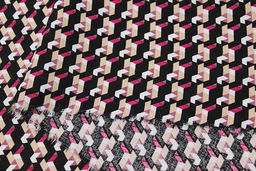 Штапель Стильная графика на черном, ш.1.45м, вискоза-100%, 90гр/м.кв - Купава фото 2