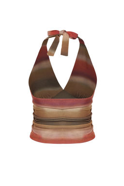 Cok Renkli Boyundan Baglamal? Vucuda Oturan Desenli Crop Esnek Orme Bluz TWOSS24BZ00061