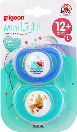 PIGEON Пустышки MiniLight Кораблик+Жирафы 12+ мес (размер L) 2шт