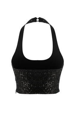 Siyah Kare Yaka Beden Oturan Payet Party Bluz TPRSS26BZ00013