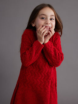 Bisiklet Yaka K?z ?ocuk Triko Elbise