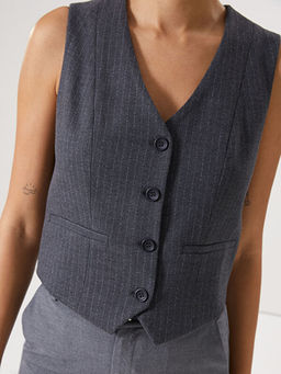 V Yaka ?izgili Kad?n Klasik Yelek