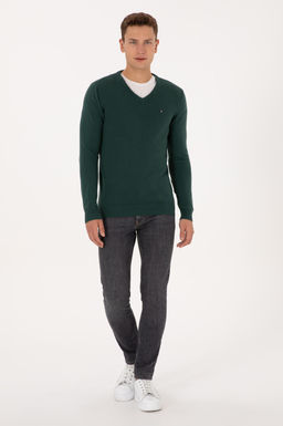 Erkek Slim Fit V Yaka Koyu Ye_il Basic Kazak - U.s. polo assn фото 4