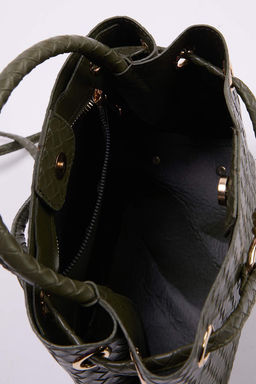 Haki Cift Kullan?ml? Orgu Suni Deri Orta Boy Kad?n Omuz Cantas? TAKSS26OC00049