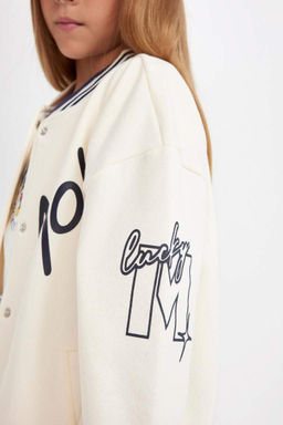 Бомбер с принтом и воротником-стойкой для девочек, толстый кардиган на мягкой подкладке - Defacto фото 8