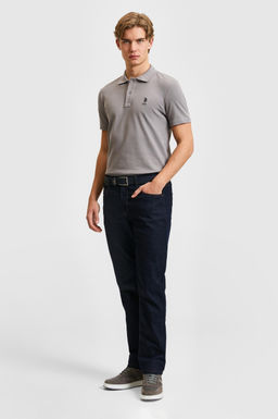 Erkek Slim Fit Polo Yaka Gri Basic Ti__rt