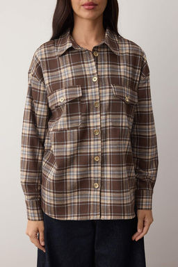 Kahverengi-Cok Renkli Ekose Gold Dugme Detayl? Oversize Gomlek TWOAW26GO00129 - Trendyolmilla фото 3