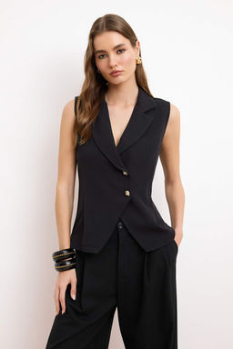 Siyah Onu Kumas Arkas? Sifon Dokuma Yelek TWOSS26YE00021