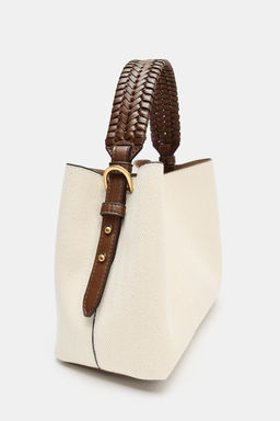 BOLSO CANVAS ASA TRENZADA / Beige claro - Zara фото 6