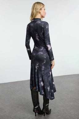 TRENDYOLMILLA Cok Renkli Fitted/Vucuda Oturan Bask?l? Midi Orme Elbise TWOAW25EL00527  фото 5