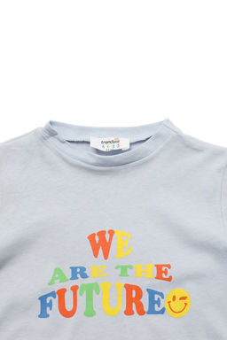 Mavi Erkek Cocuk Slogan Desenli Bisiklet Yaka Orme T-Shirt TKDSS24TS00044 - Trendyolmilla фото 4