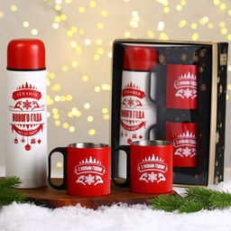Подарочный набор Тёплого Нового года, термос 500 мл, кружка 2 шт