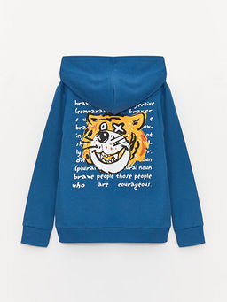 Bask?l? Uzun Kollu Erkek ?ocuk Hoodie - Waikiki фото 2