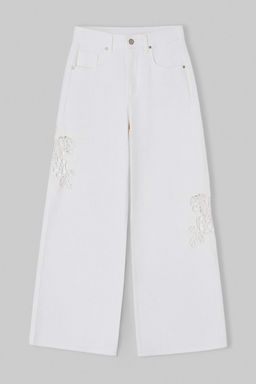 Beyaz Brode Detayl? Yuksek Bel %100 Pamuk Wide Leg Jeans TWOSS26JE00260