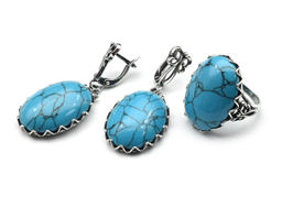 Кольцо Серьги с бирюзой (имитация) размер 18