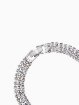 Браслет со стразами Лёд элегантность, 3 ряда, цвет белый в серебре, L=18 см
