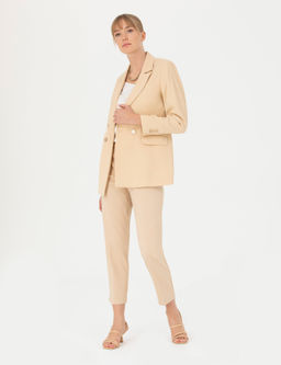 Bej Kruvaze Slim Fit Ceket