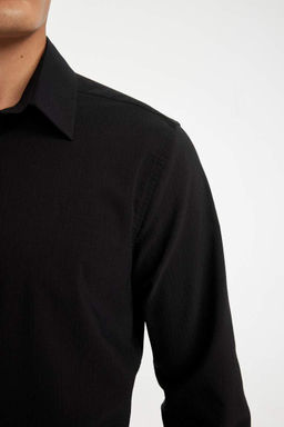 Рубашка с длинными рукавами и жатым воротником поло Modern Fit - Defacto фото 5