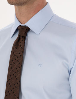 A__k Mavi Slim Fit %100 Pamuk Klasik Yaka Basic G_mlek