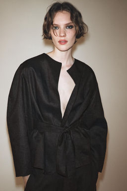 ZW COLLECTION LINEN BELTED KIMONO - Zara фото 6