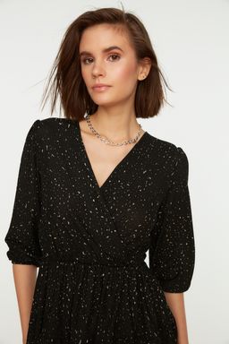 TRENDYOLMILLA K?rm?z? Retro Bask?l? Skater/Belden Ac?lan Kruvaze Yaka Mini Esnek Orme Elbise TWOAW22EL0104  фото 11