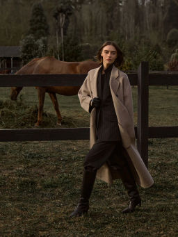 Двубортное пальто из шерсти, R133/toffees