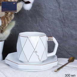 Чайный набор 2 предмета 300 мл с ложкой / 61-04 wite /уп 48/белый