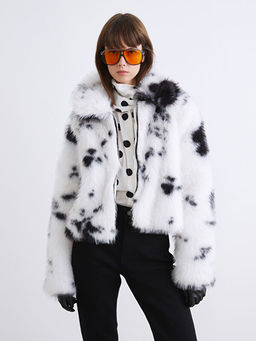 G?mlek Yaka Dalma?ya Desenli Kad?n K?rk Mont