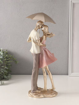 Фигурка Влюблённые под зонтом, полистоун, бело-розовый, 15?11?35.5?41.5 см
