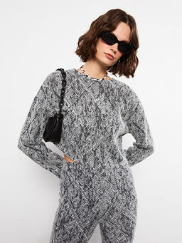 Bisiklet Yaka Desenli Uzun Kollu Kad?n Triko Kazak
