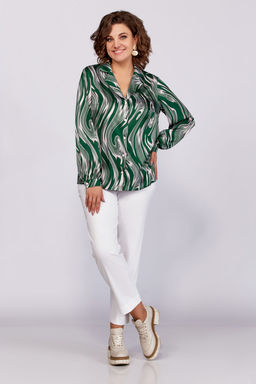 Блуза Swallow 783-Р зеленый+бежевые разводы  фото 6