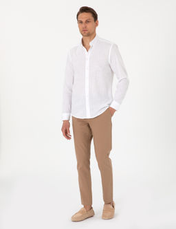 Beyaz Keten G_r_n_ml_ Slim Fit Uzun Kollu G_mlek - Pierre cardin фото 4