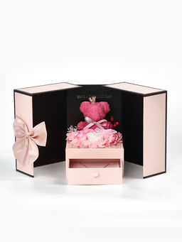 Набор с кулоном «Я тебя люблю», в коробке с мишкой, цвет серебро, нежно-розовая коробка