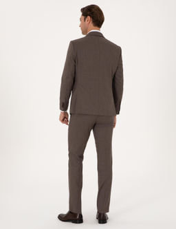 Kahverengi Slim Fit %100 Y_n _izgili Tak_m Elbise