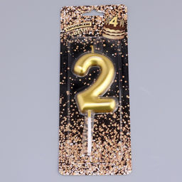 Цена за 3 шт. Свеча в торт «Европейская», цифра 2, 6 см, золото
