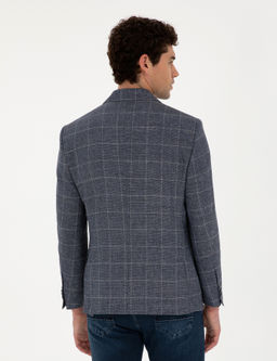 Lacivert Slim Fit Y_n Keten Kar___ml_ Ceket
